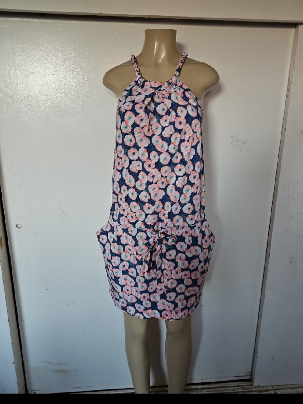 Rachel Navy Floral Print Dress with Pink and Mint Accents
